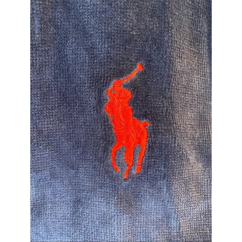 Polo Ralph Lauren Navy Terry Robe w Large Red Polo Pony Embroidery Size Mens S